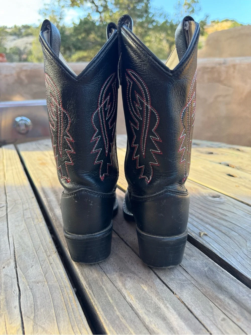 Kids Black Western Cowboy Boots with Red Stitching